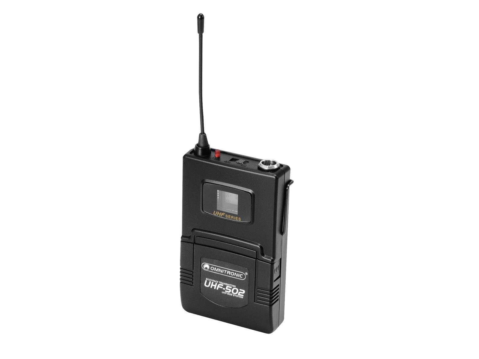 Omnitronic UHF-502 Bodypack Transmisor Bolsillo con Micrófono Lavalier UHF-502 Bodypack
