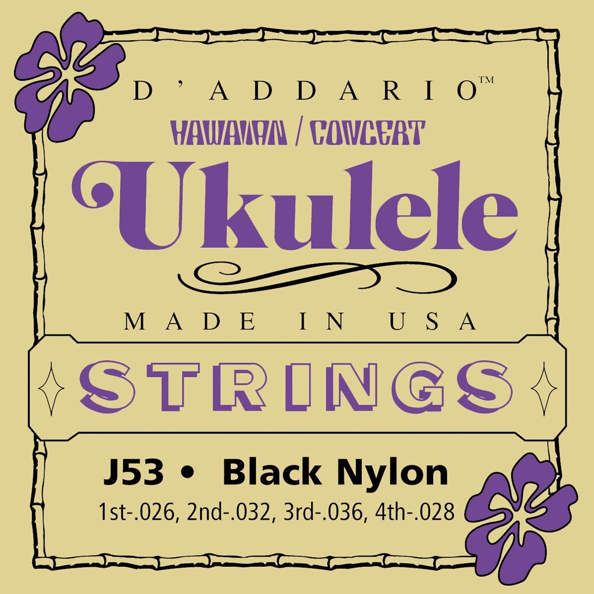 D Addario J-53 New  Black Nylon Cuerda Ukelele J53 Black Nylon