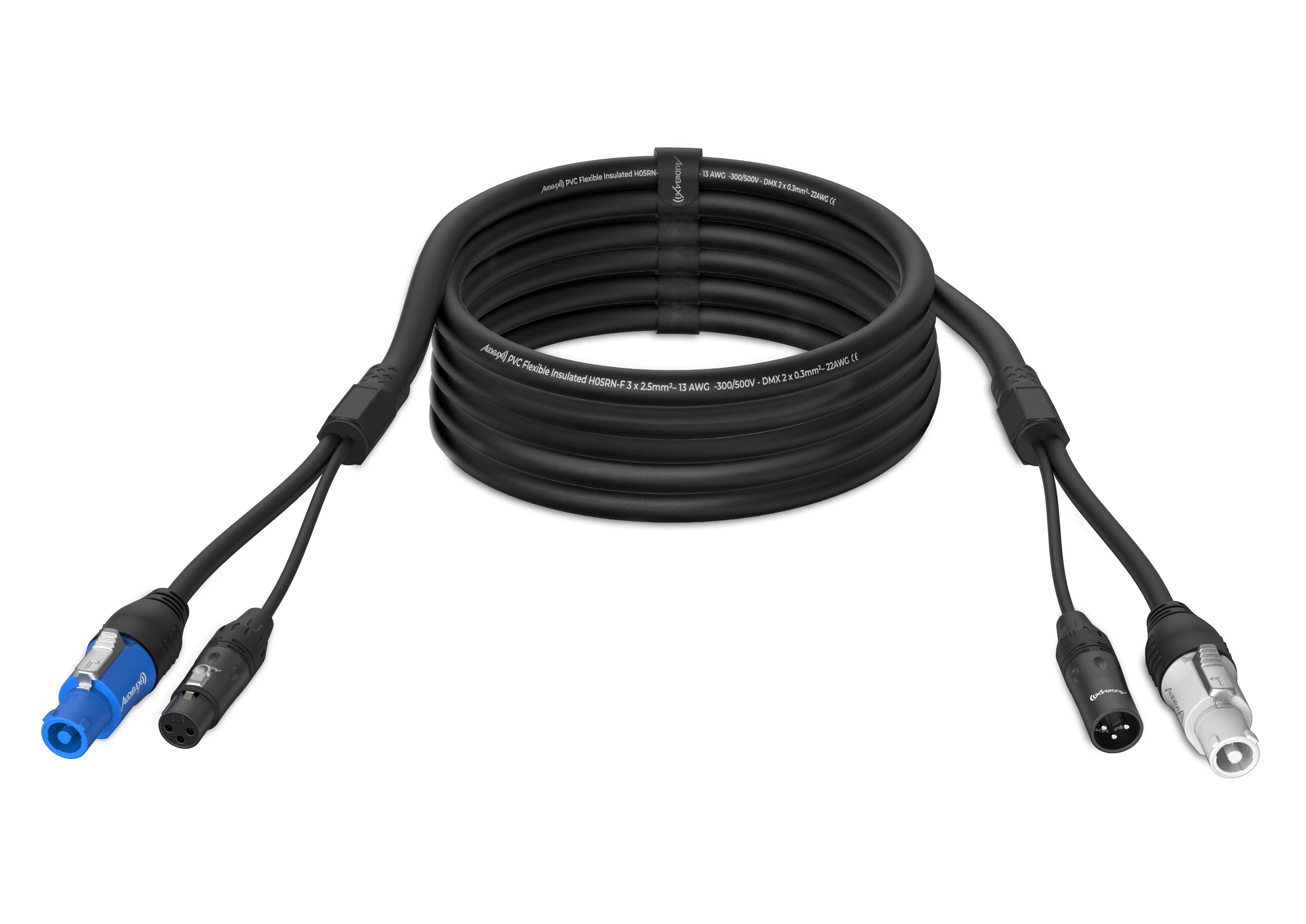 Audibax PC-XLR-1000 Cable señal XLR a XLR + Alimentación input PowerCON a output powerCON 10 m PC-XLR-1000