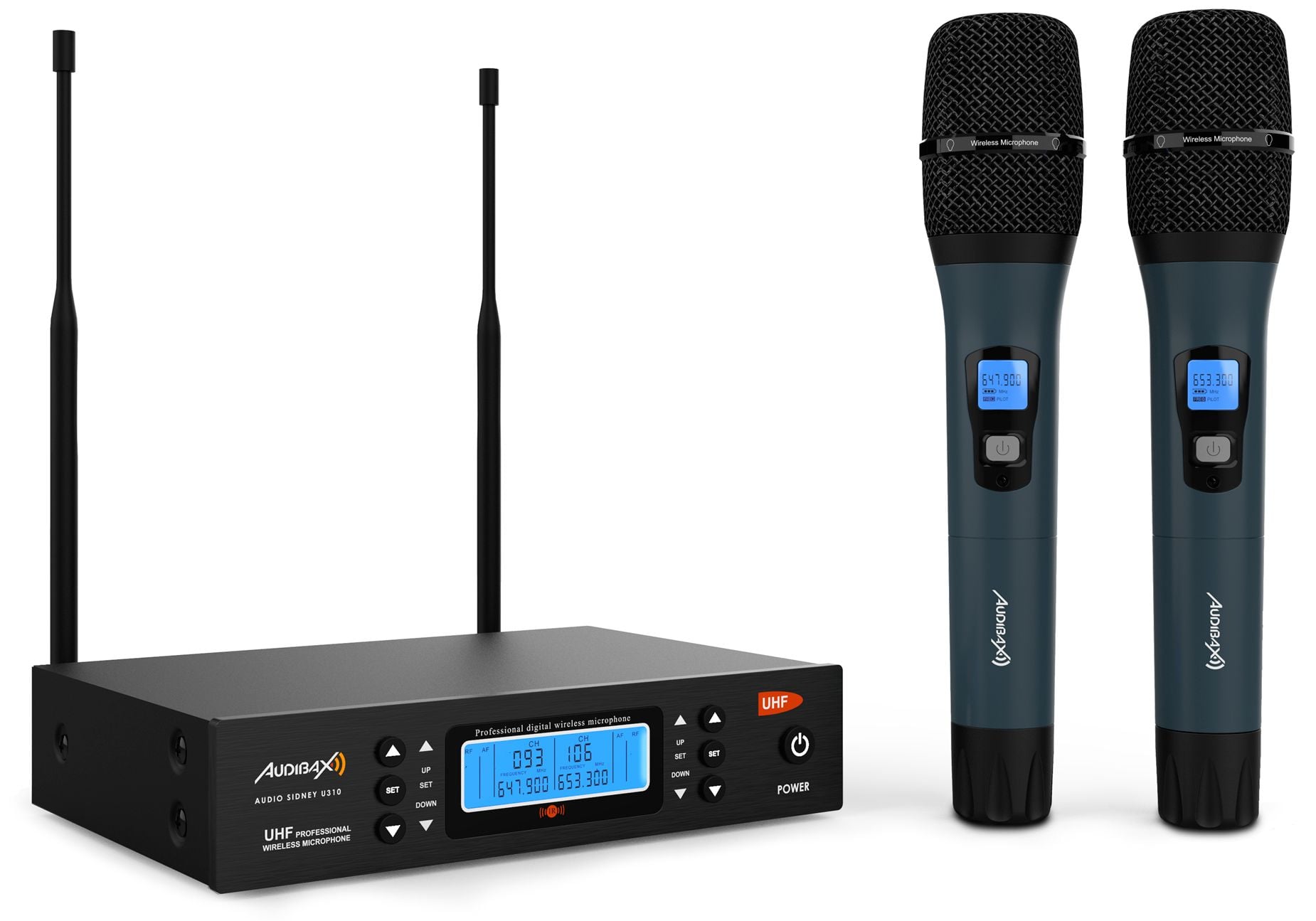 Audibax Sidney U310 Doble Micro mano UHF con Frecuencia seleccionable Sidney U310