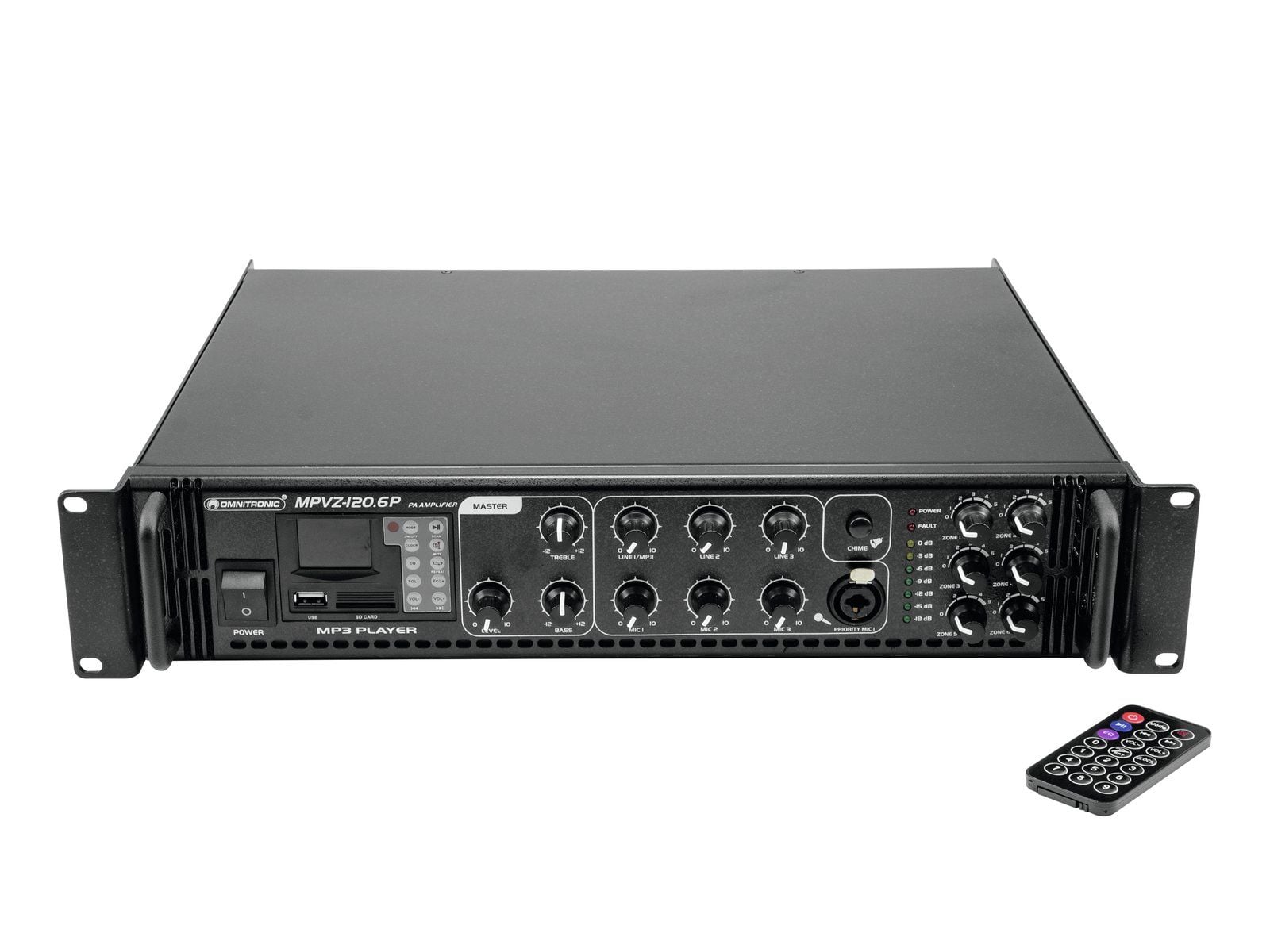 Omnitronic MPVZ-120.6P Amplificador de mezcla mono PA de 6 zonas 120w MPVZ-120.6P