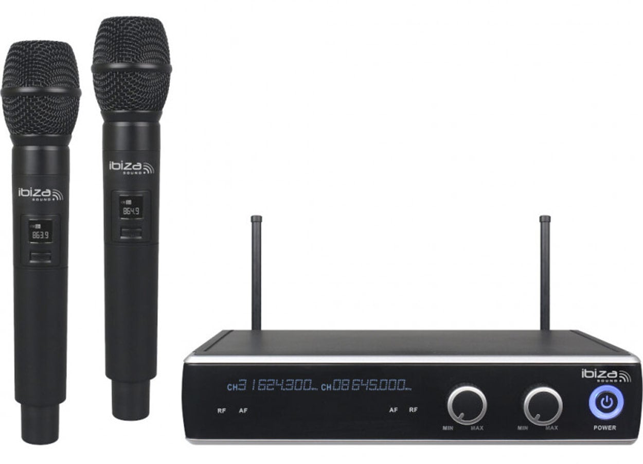 Ibiza Sound DR20UHF-HH Micrófono Inalámbrico de Mano con Doble Receptor DR20UHF-HH