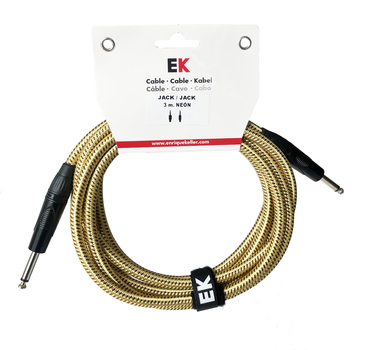 EK Audio Cable Jack-Jack Neón Tela Trenzada Dorado 3M SFJJ0043N2