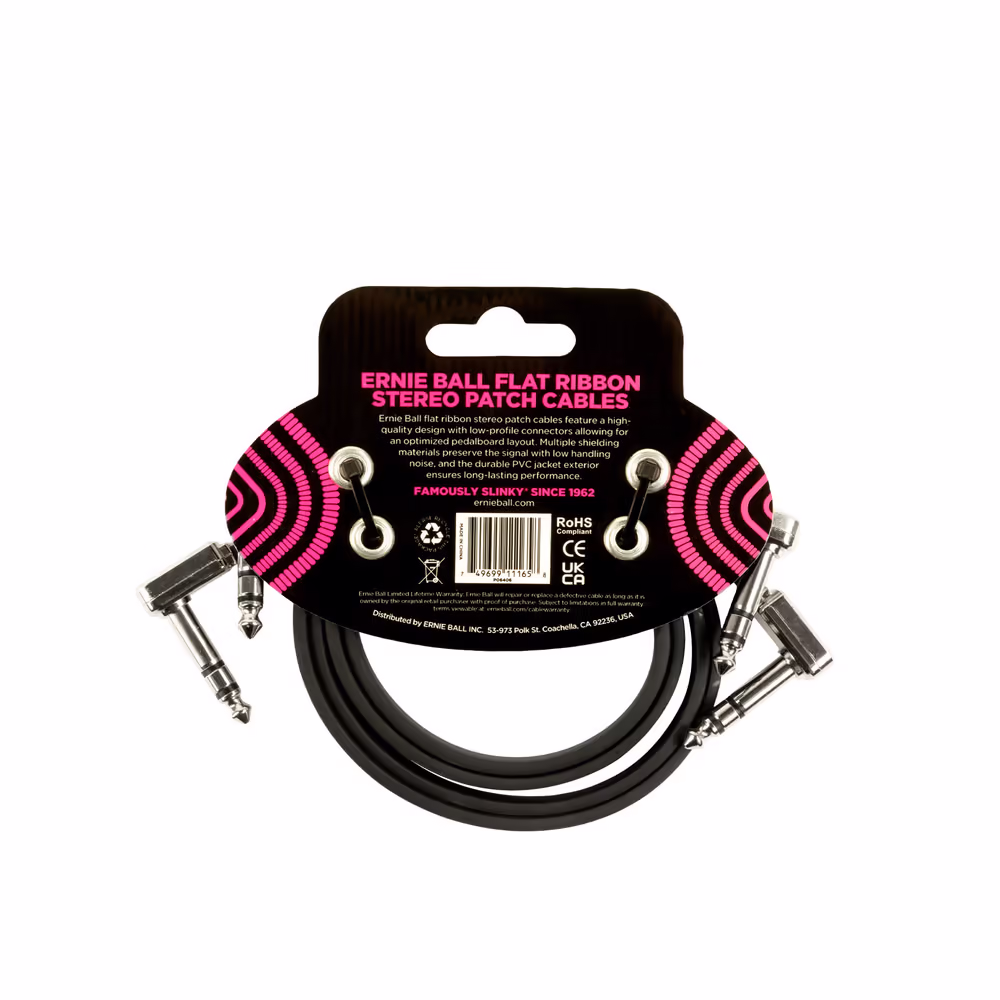 ERNIE BALL Cable Eb Patch Flat Ribbon 24\" Negro - Pack 2 EB6406