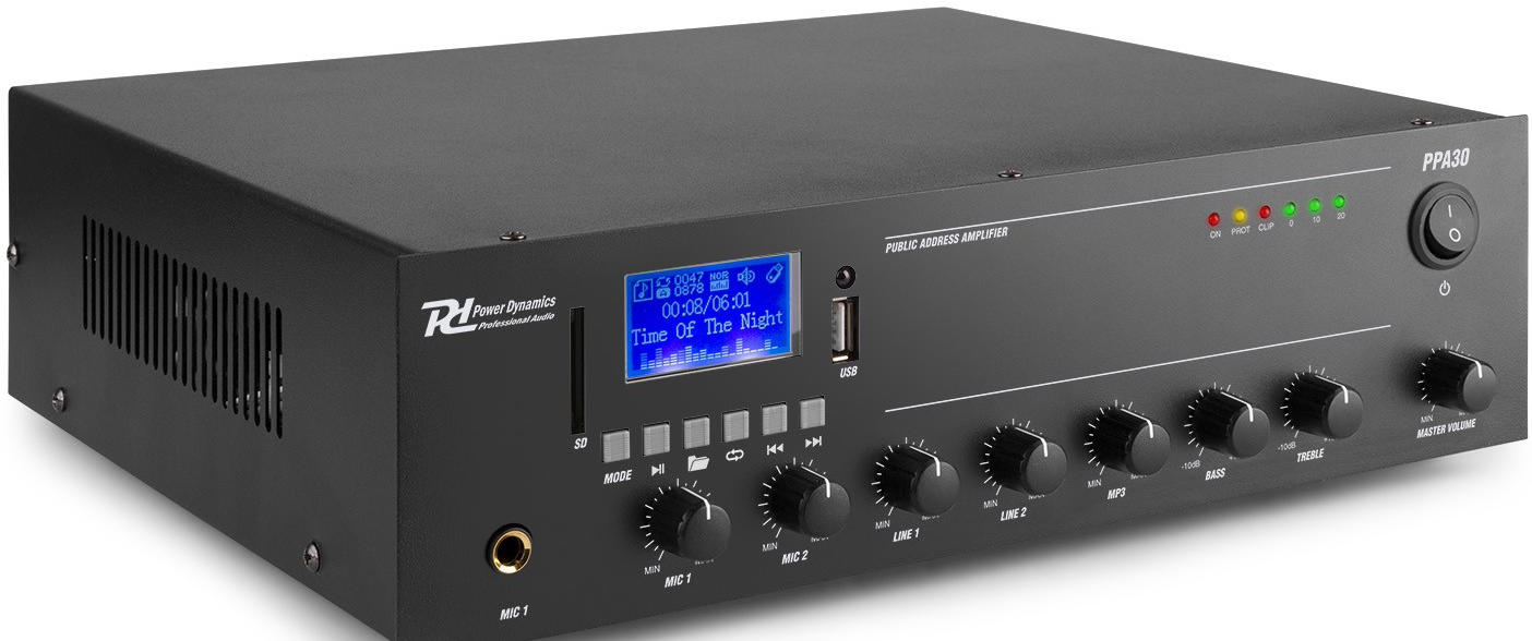 Power Dynamics PPA30 Amplificador Mezclador 100v 30W USB/MP3,Bluetooth 952080 PPA30