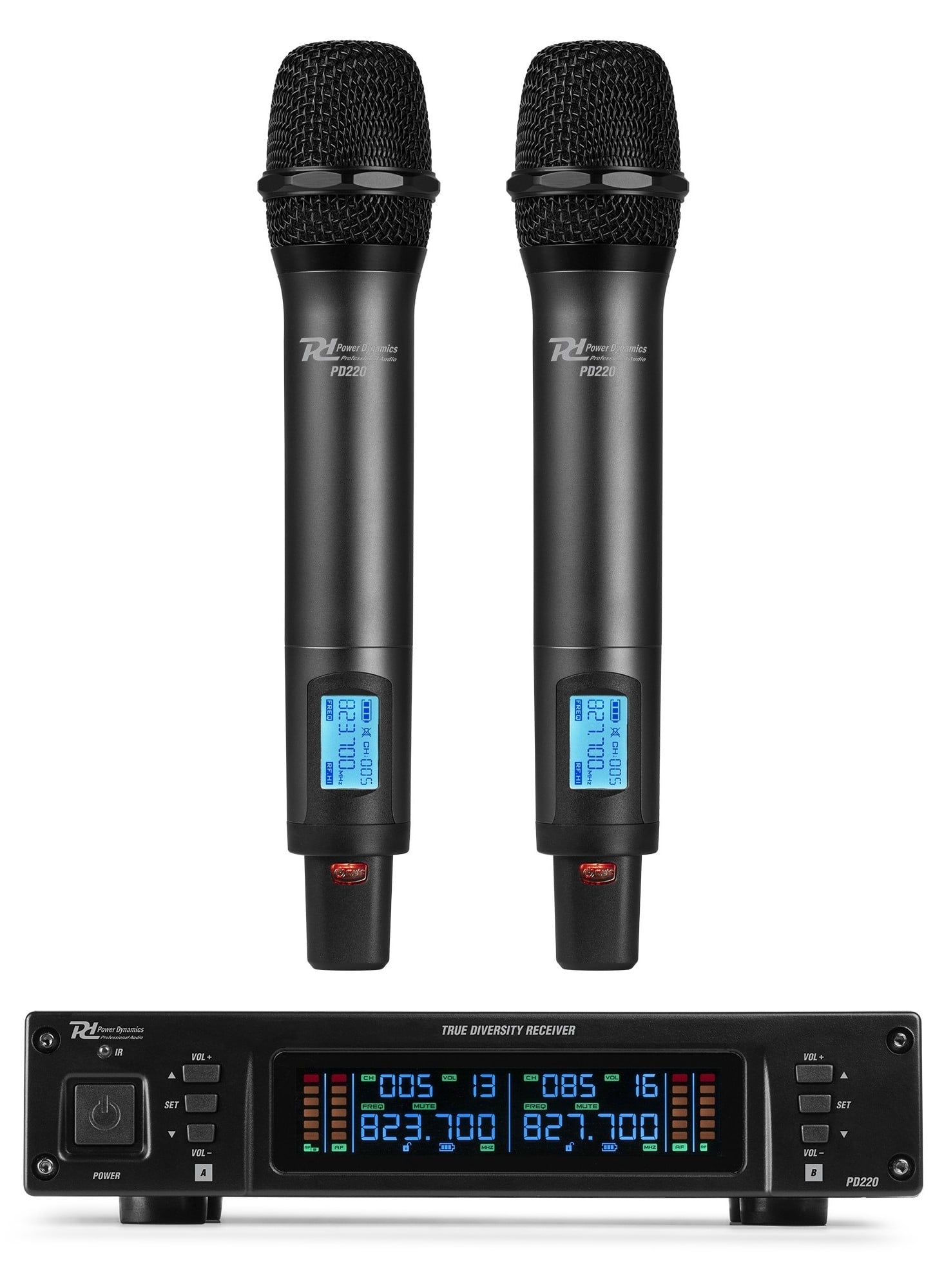 Power Dynamics PD220 Micrófono Inalámbrico de Mano Doble PD220 Wirel.Micro TrueDiv.2x20Ch.HH