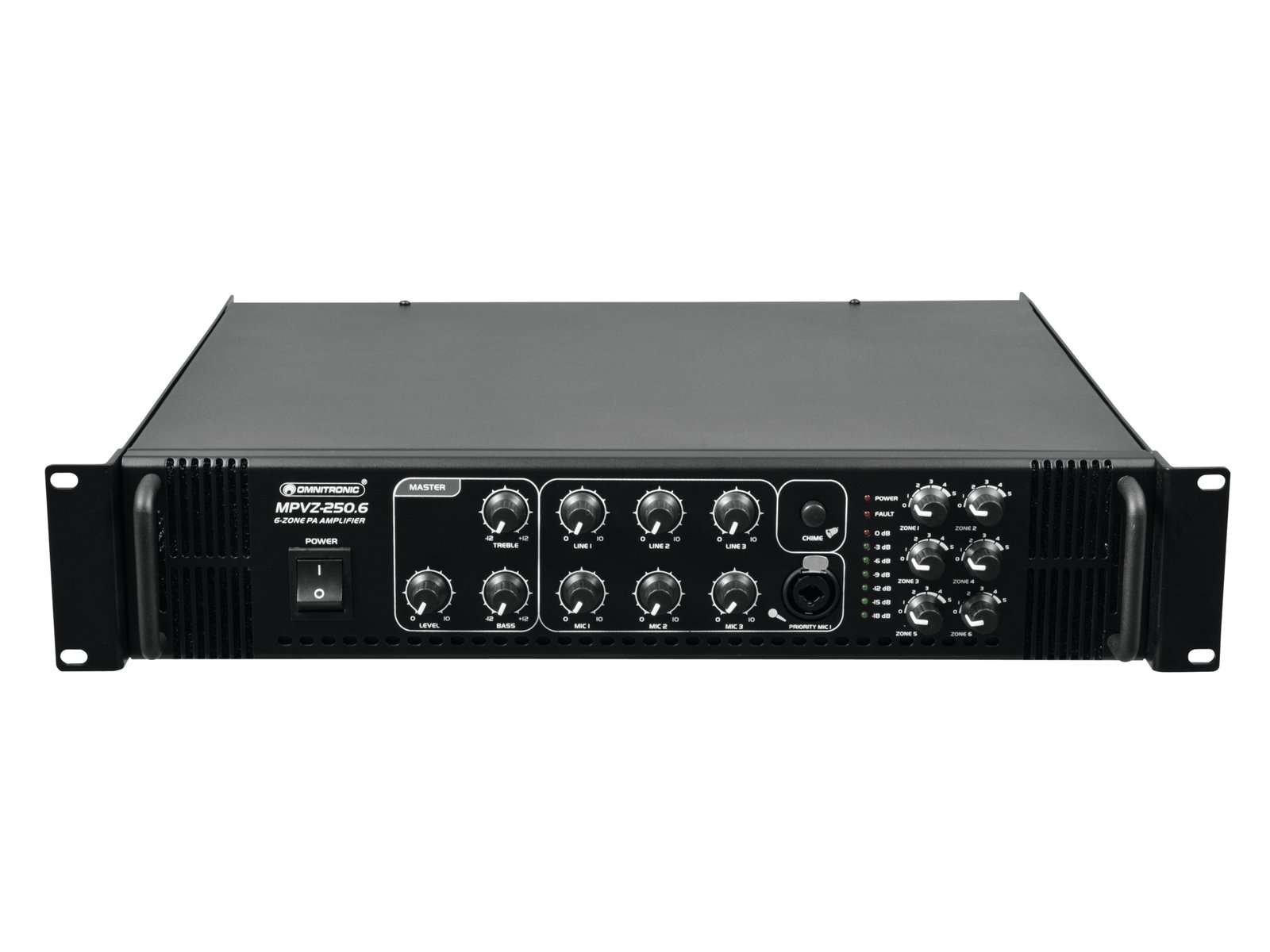 Omnitronic MPVZ-250.6 Amplificador de mezcla mono PA de 6 zonas 250w MPVZ-250.6
