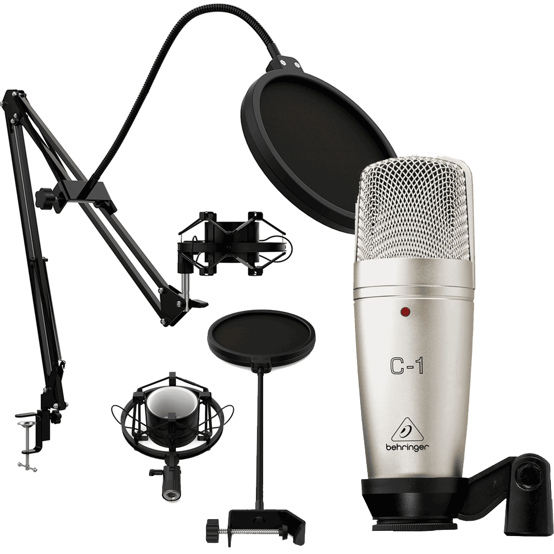 Behringer C1 Micrófono de Studio + Pack Podcast Estudio. Soporte Micrófono + Araña + Anti-Pop C1 Micro estudio