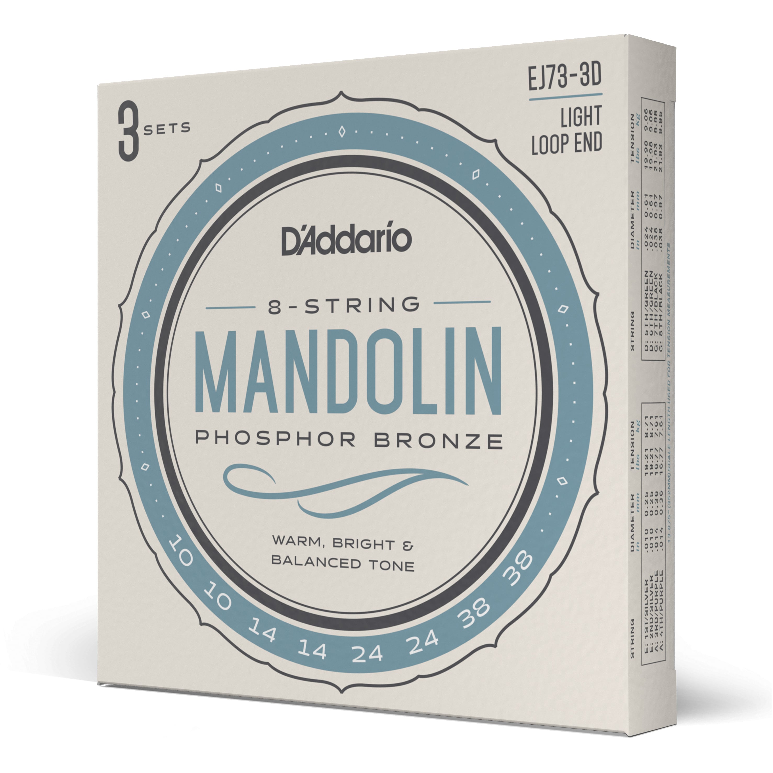 D´addario EJ73 Mandolin Strings, Phosphor Bronze, Light, 10-38, 3 Set EJ73-3D
