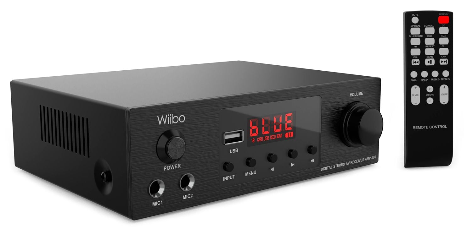 Wiibo AMP-100 Amplificador HiFi Bluetooth Con Respuesta Lineal. 50W + 50W. con 2 Entradas Micrófono Amp 100