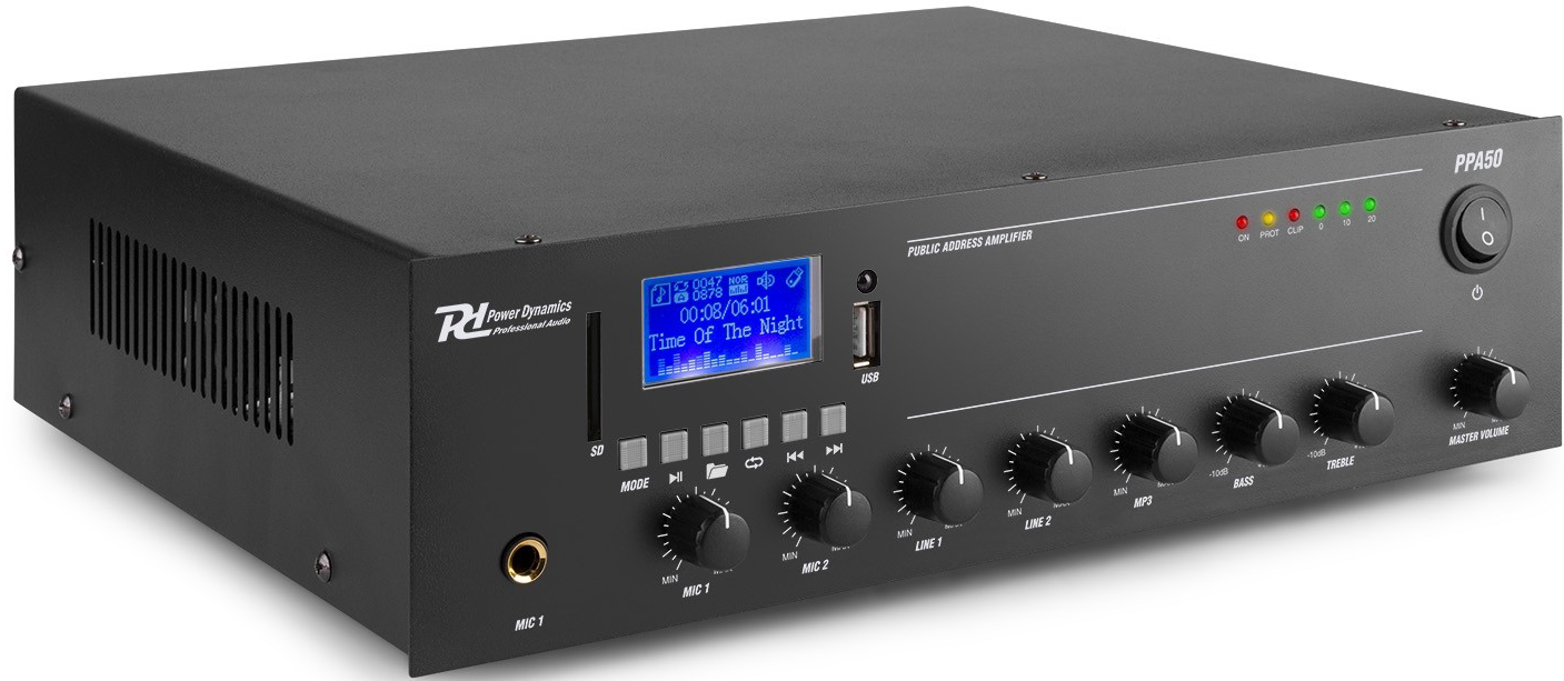 Power Dynamics PPA50 Amplificador Mezclador 100v 50W USB/MP3,Bluetooth PPA50