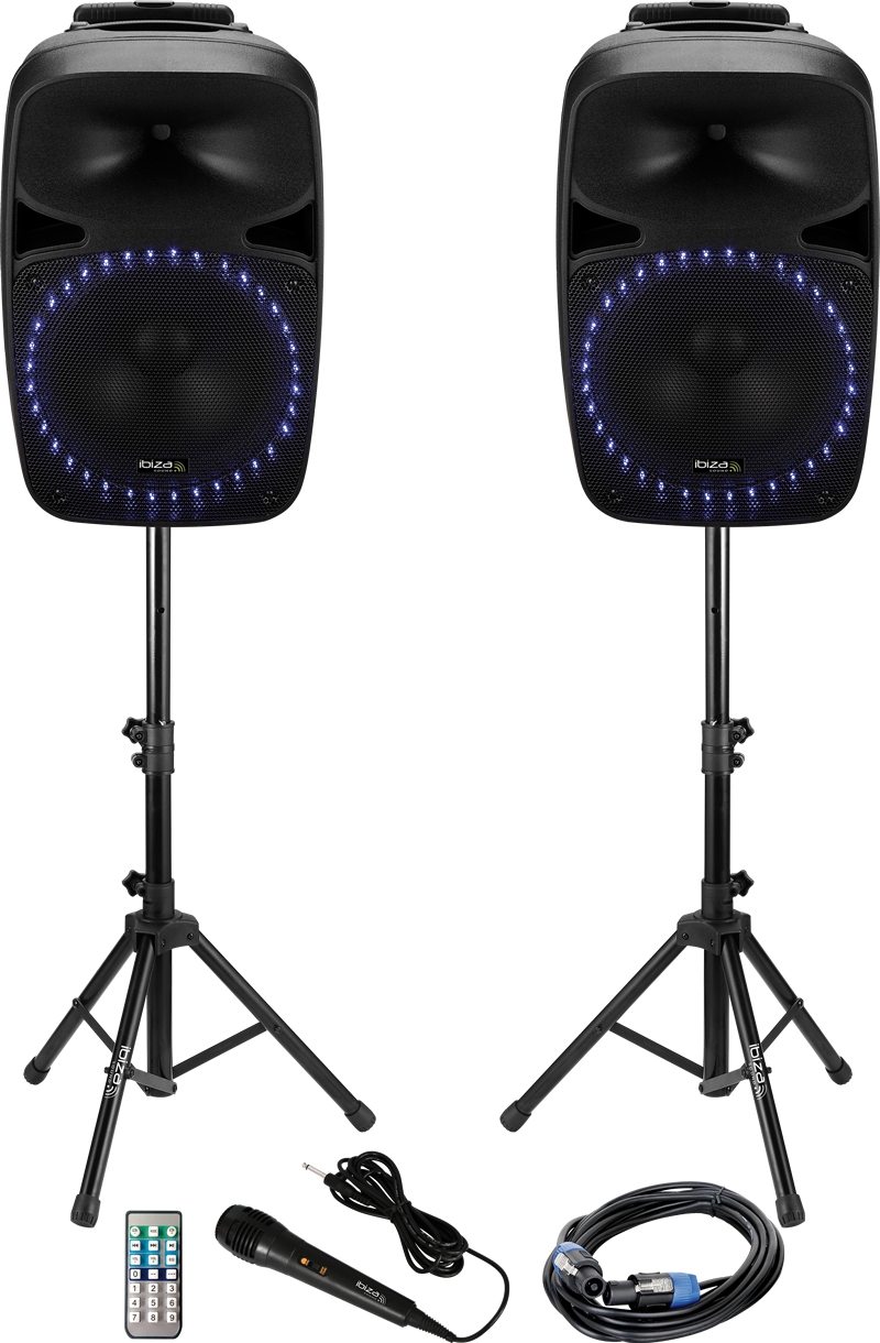 Ibiza Sound PKG15A-SET SISTEMA DE SONORIZACION CON FM, LECTOR USB/SD + BLUETOOTH 15”/38CM - 2 X 500W PKG15A-SET