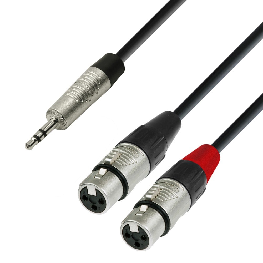 Adam Hall Cables K4 YWFF 0180 Cable de Audio REAN de Minijack 3,5 mm estéreo a 2 XLR hembra 1,8 m K4 YWFF 0180 