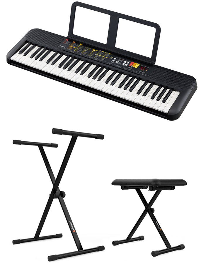 Yamaha PSR-F52 Teclado Portátil de 61 Teclas + Audibax Onyx Pack V2 de Soporte Teclado / Piano + Banqueta PSR-F52 Onyx Pack V2