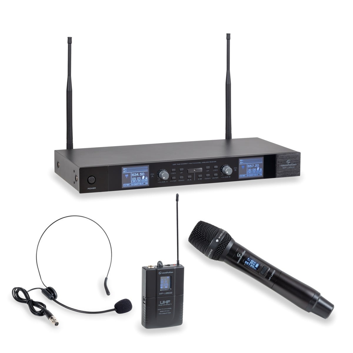 Soundsation Sistema de micrófono inalámbrico multicanal dual UHF True Diversity W WF-U2602HP