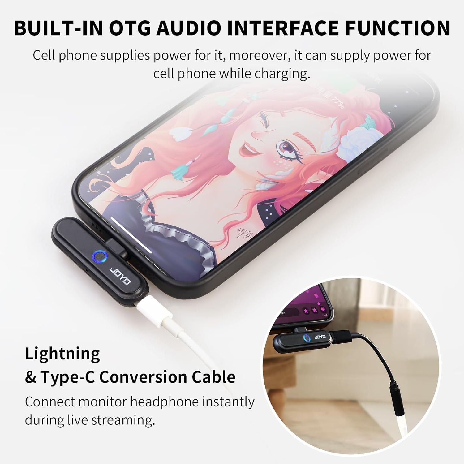 Joyo Jw-05R - Interface Ide Audio Inalambrico  Usb-C Y Lighting 2,4G JW-05R