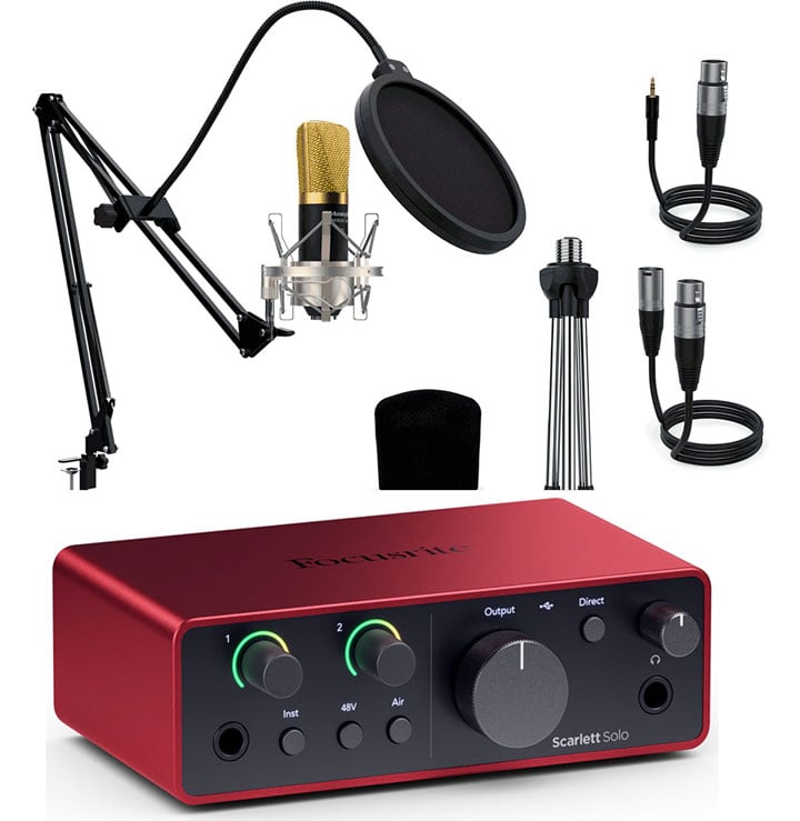 Interface Audio Scarlett Solo 4Gen + Berlín Micrófono Estudio Gold Pro Pack scarlett solo 4gen berlin