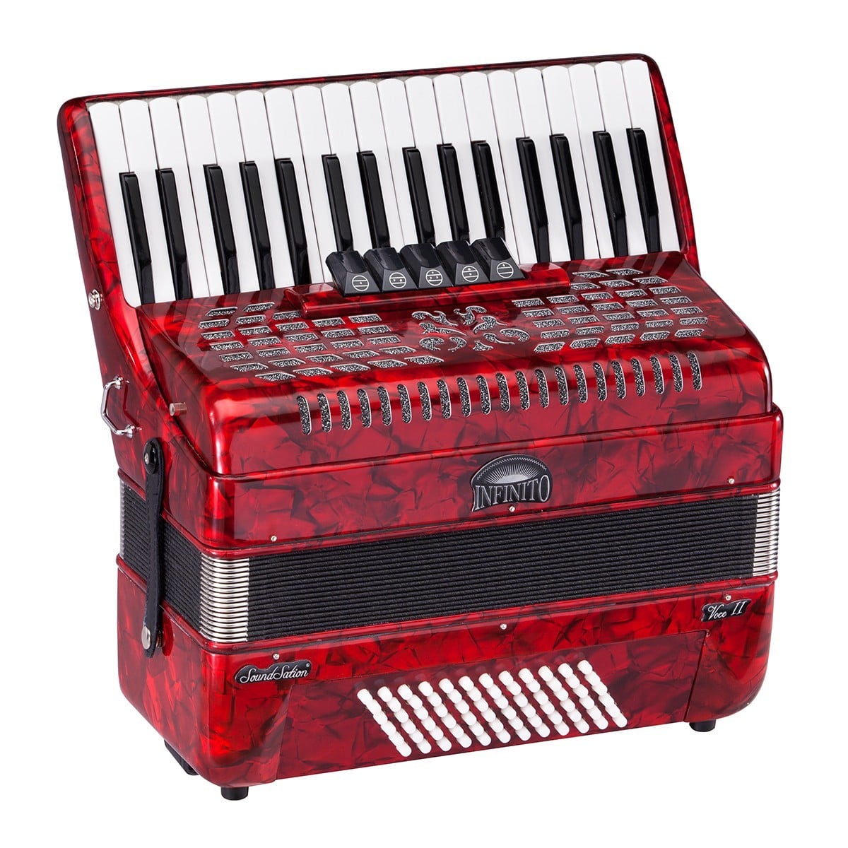 Soundsation Acordeón VOCE II 3472-RD de 72 teclas de bajo, color rojo perlado. VOCE II  3472-RD