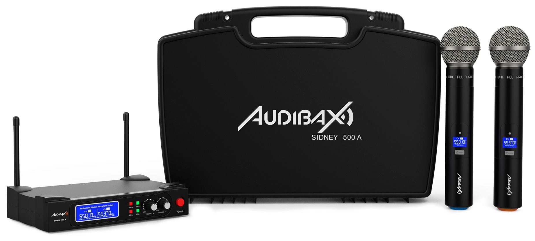 Audibax Sidney 500 A Micrófono Inalámbrico Profesional UHF Doble Mano + Maleta Sidney 500 A