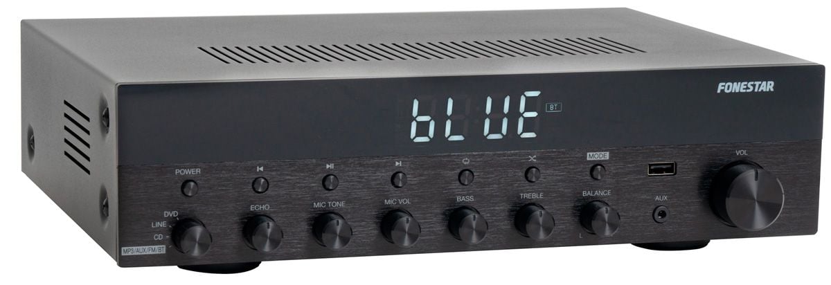 Fonestar AS-6060 Amplificador Bluetooth 60W + 60W RMS. Entrada Micrófono con Mezcla y Echo.Karaoke. Radio FM .Entradas USB . Mando a distancia AS6060