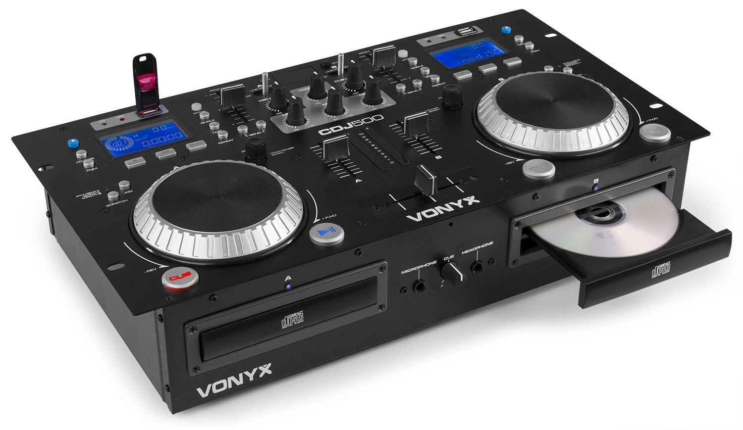 Vonyx CDJ-500 CD Doble USB Reproductor Profesional Con Amplificador 200W. 172810 CDJ 500
