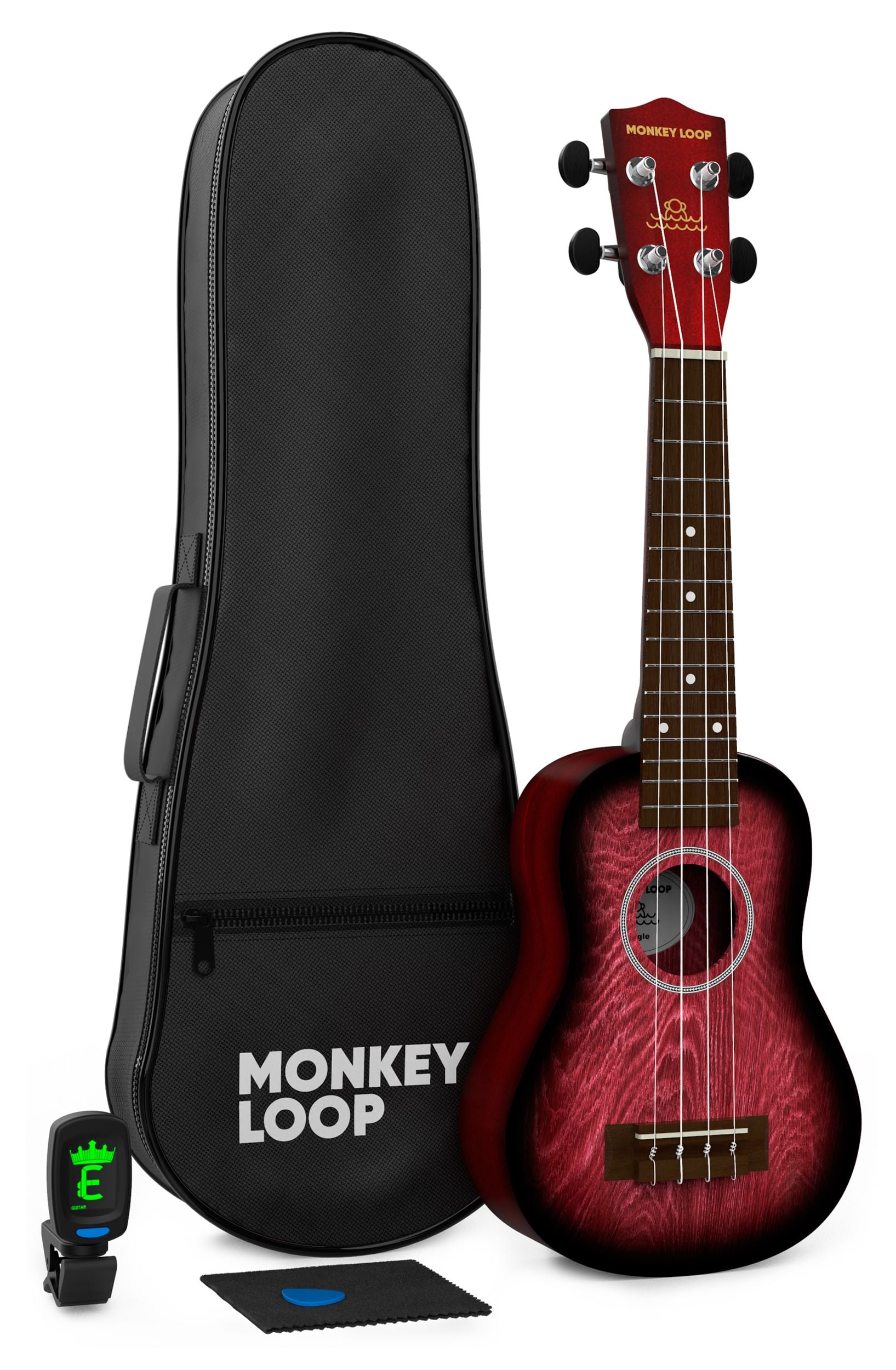 Monkey Loop Jungle Pack Red Ukelele Soprano ( Ukelele, Funda, Afinador, Púa y Gamuza Limpiadora ) Jungle Pack Red