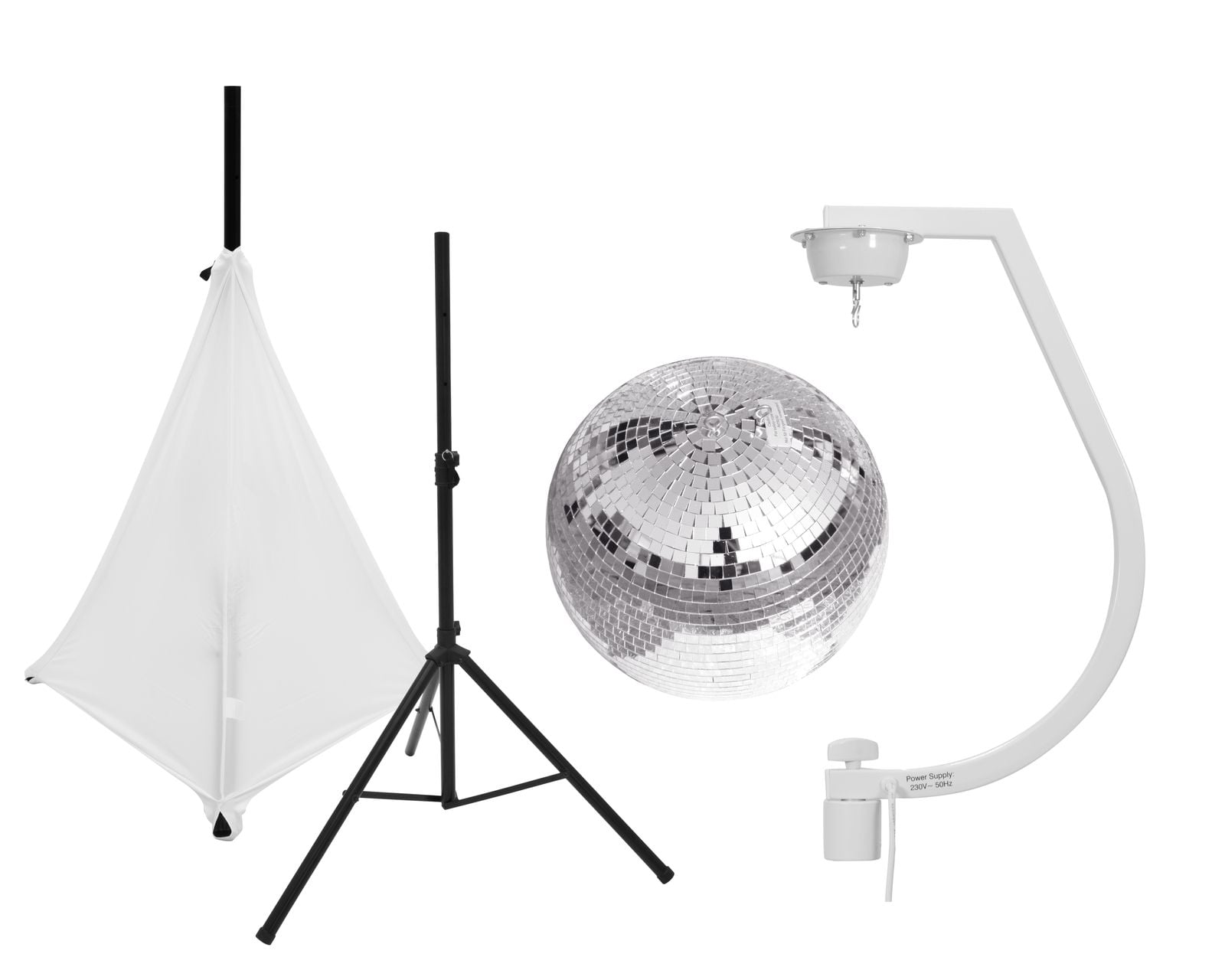 Eurolite Set Bola de Espejo 30cm con Soporte + Funde Trípode Blanca Set Bola de Espejo 30cm con Soporte Blanca