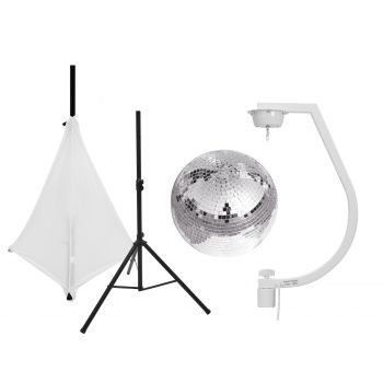 Eurolite set bola de espejo 30cm con soporte + funde trípode blanca