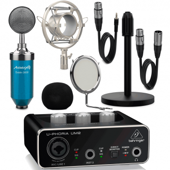 Interface audio behringer um2 u-phoria + micrófono estudio blue pack dublín con accesorios