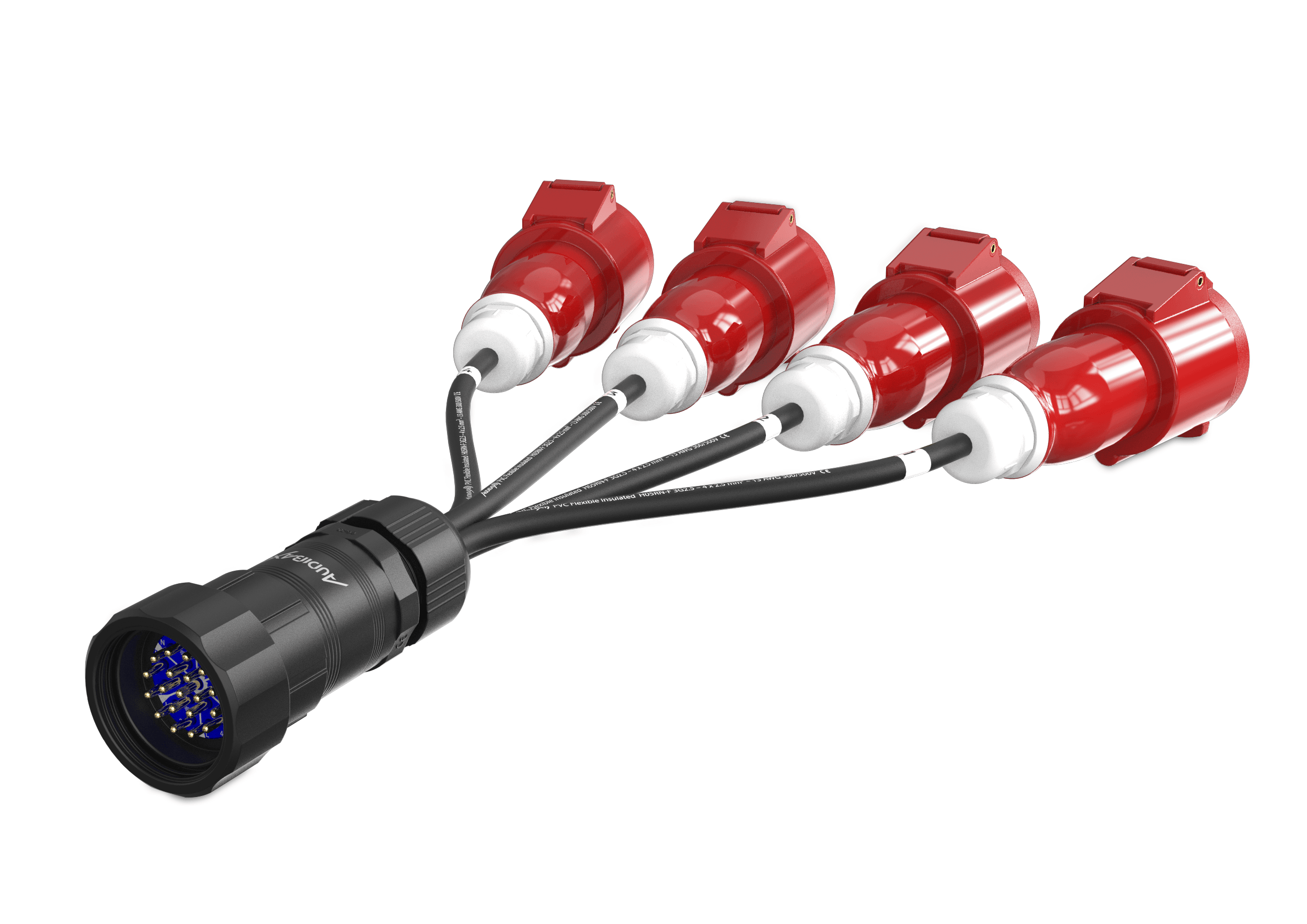 Audibax A-SCP-M-4CEE4P-F-25 Cable Socapex 19p Macho a 4x CEE 16A 4p Hembra 0,5 m A-SCP-M-4CEE4P-F-25