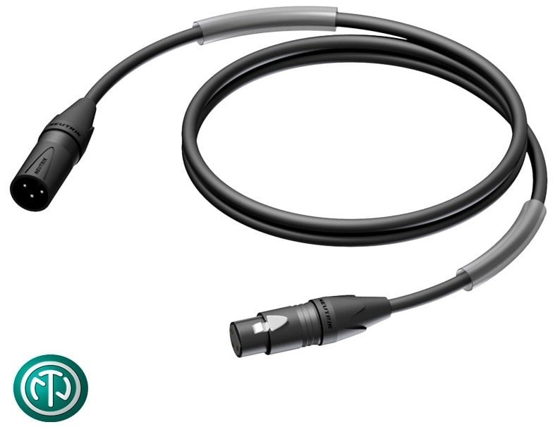 Procab PRA902-1-5 Cable XLR/XLR con conectores Neutrik Negros NC3MXX-BAG macho + NC3FXX-BAG hembra y funda termo retráctil para marcaje. Procab PRA902-1-5 Cable XLR/XLR con conectores Neu