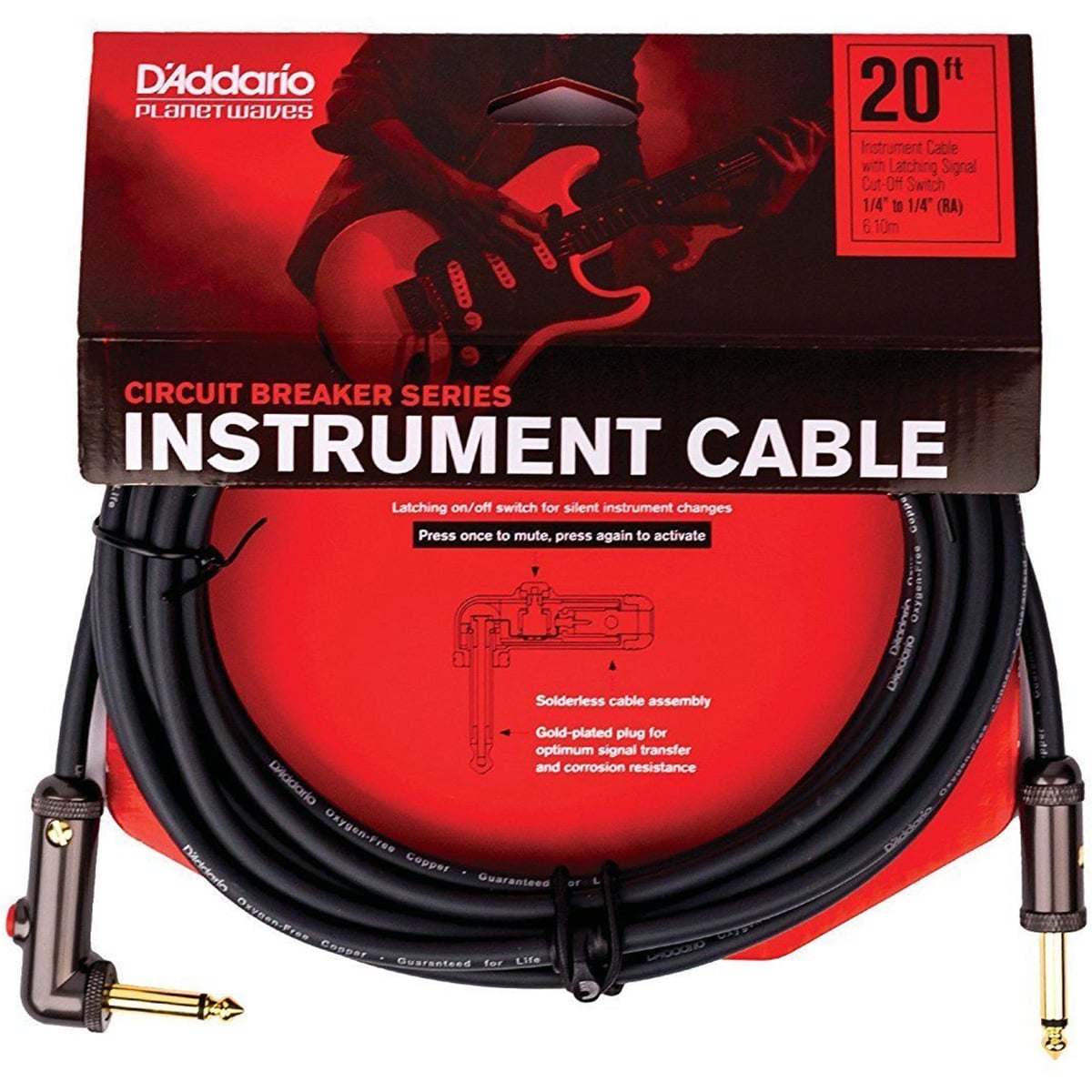 Planet Waves DAddario Cable de Instrumento con Switch On/Off, 6 Metros Cable de Instrumento con Switch On/Off, 6 Metros