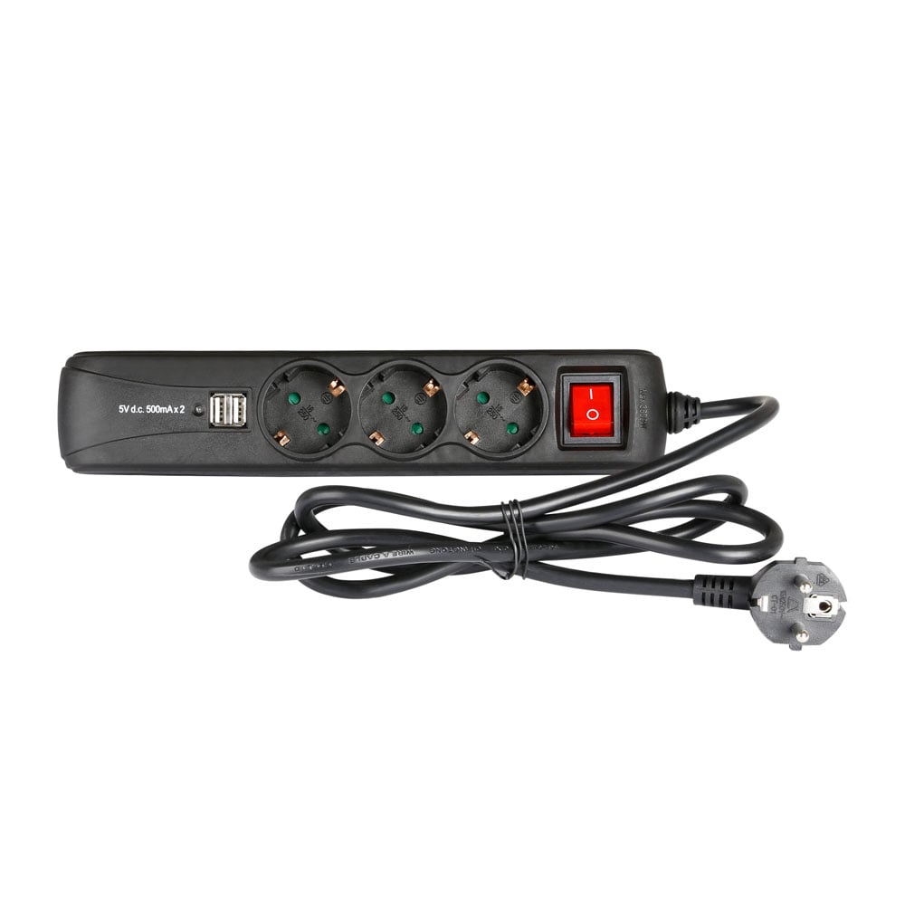 Adam Hall Base de enchufes de 3 tomas con interruptor y 2 salidas USB para reca PDU 3S USB