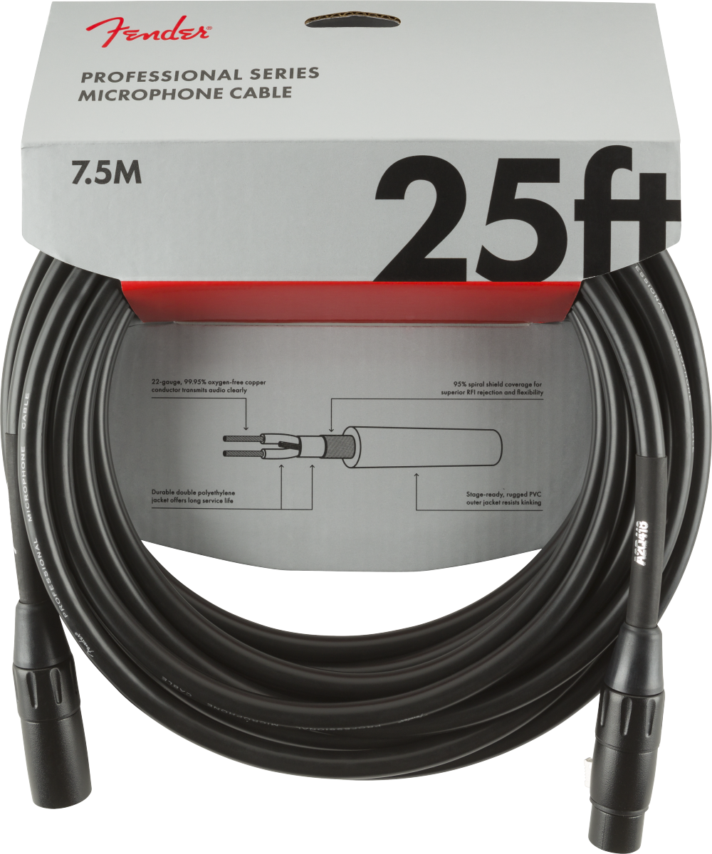 Fender Professional Series Microphone Cable, 25\', Black Professional Series Microphone Cable, 25\', Black
