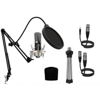 Audibax berlin 1800 silver pro pack micrófono estudio + soporte + antipop + cables