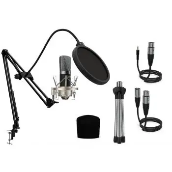 Audibax Berlin 1800 Silver Pro Pack Micrófono Estudio + Soporte + Antipop + Cables