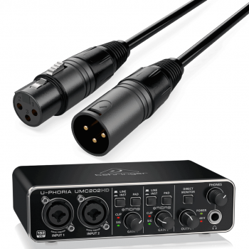 Behringer interface audio umc-202hd u-phoria + cable premium xlr macho / xlr hembra 6 metros