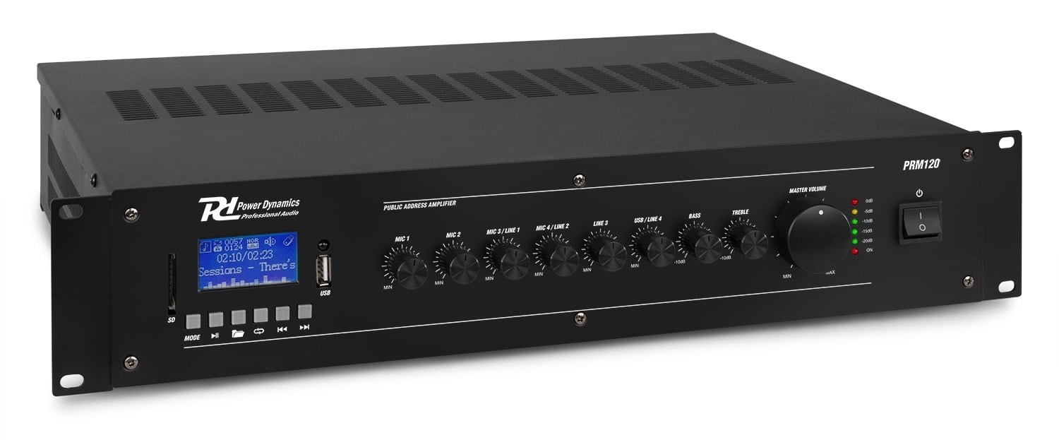 Power Dynamics PRM120 Mezclador Amplificador 100V, 6 Canales, 120W PRM120