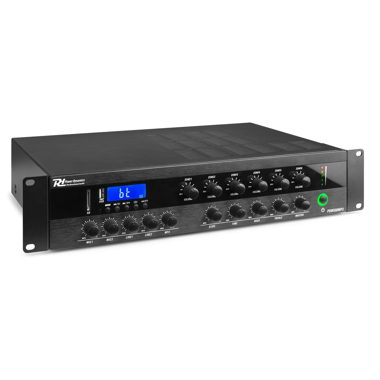 Power Dynamics PDW500MP3 Amplificador Linea de 100V 500W 6 Zonas BT PDW500MP3 500W 6Z 100V BT amp