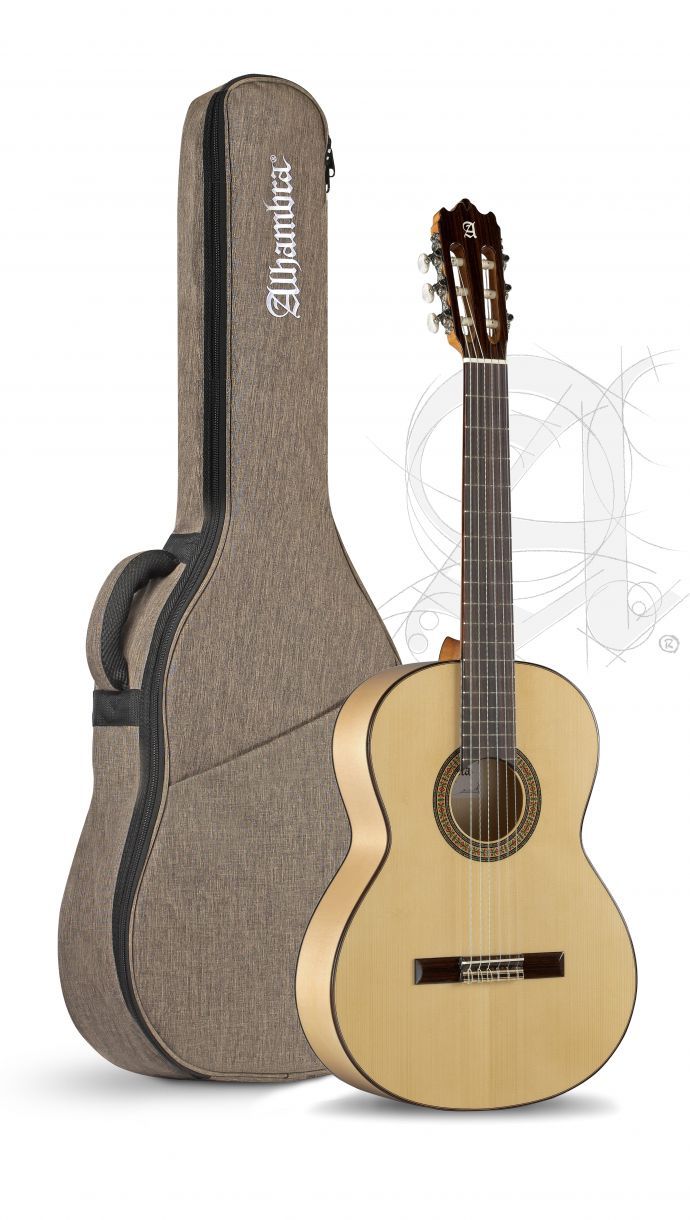 Alhambra 3F Flamenco con Golpeador Guitarra Española Clasica + Funda 3F Flamenco Pure