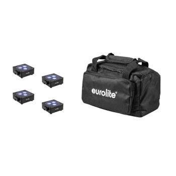 Eurolite set 4 x akku flat light 3 negro foco con batería + soft-bag bolsa
