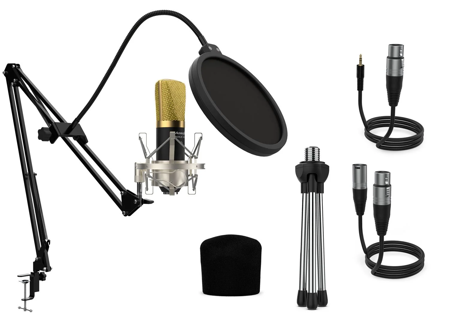Audibax Berlin 1800 Gold Pro Pack Micrófono Estudio + Soporte + Antipop + Cables Berlin 1800 Gold Pro Pack