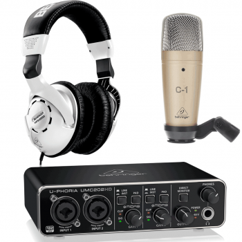 Behringer pack u-phoria estudio interface usb umc202hd + micrófono estudio behringer c1 + auriculares estudio behringer hps3000