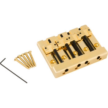 Fender himass 4-string bass bridge assembly with zinc saddles, gold puente bajo