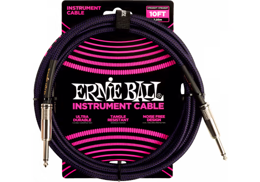 Ernie ball cable eb instrumento jack-jack ss 3 m - negro / púrpura