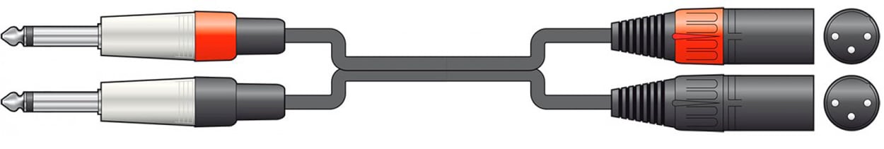 Chord Cable 2 Jack 6.3mm Mono - 2 XLR Macho 1.5 metros Cable 2 Jack 6.3mm Mono - 2 XLR Macho 1.5 metros
