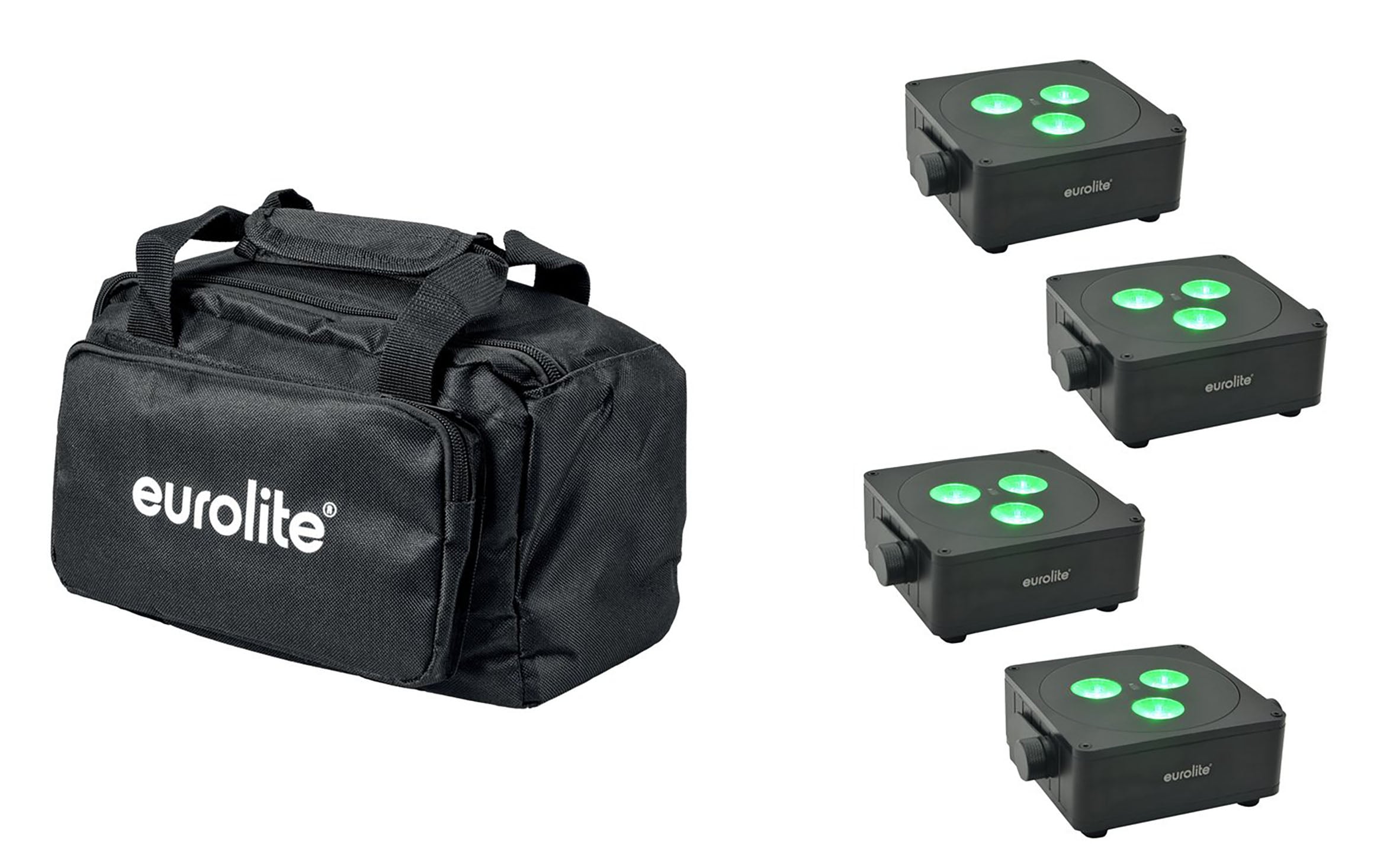 Eurolite Set 4x AKKU IP Foco Plano 3 Negro + Bolso Blando Set 4x AKKU IP Foco Plano 3 Negro + Bolso Blando