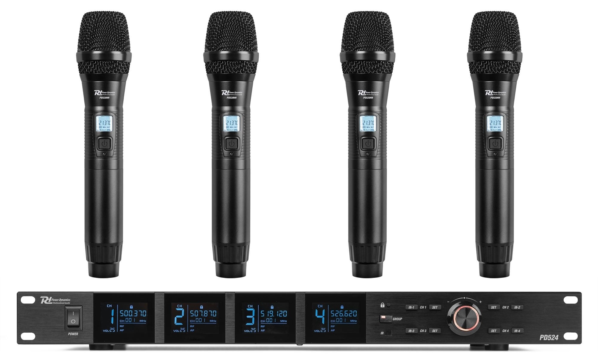 Power Dynamics PD524 Set Micrófonos Inalámbricos PD524 Wirel.Micro UHF 4x100Ch 4HH