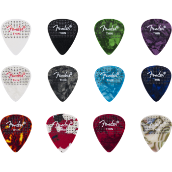 Fender 351 dotted celluloid picks 12-pack thin púas guitarra