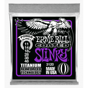 Ernie ball 3120 s.coated titanium power cuerdas para guitarra eléctrica 11-48